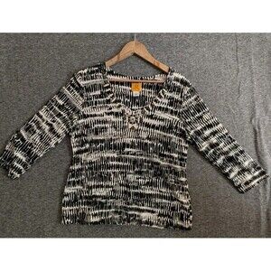 Ruby Red Women’s Black & White Blouse w/ Bone Detail | Statement Top | Size L